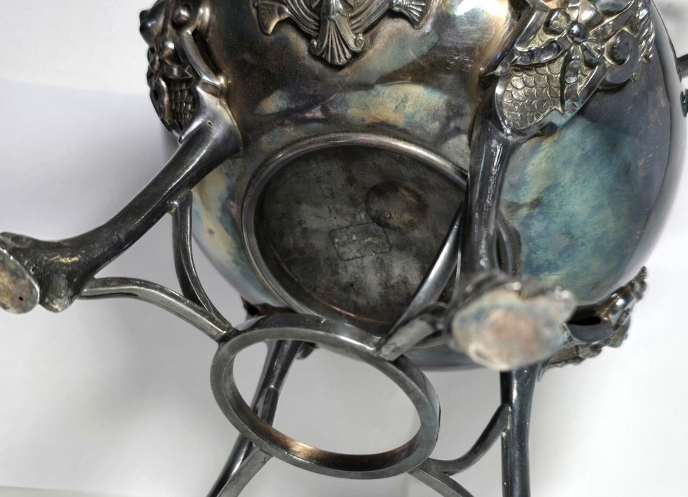 Exceptional Silverplate Coffee Server with Standing Figural Lion Top