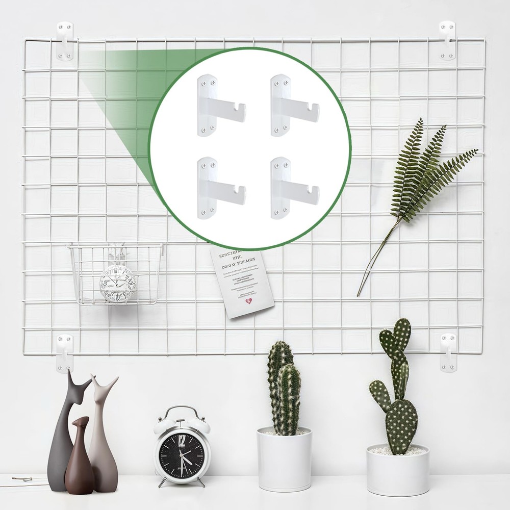 4 PCS Gridwall Mount Brackets Grid Slatgrid Panels White Shelf Hook
