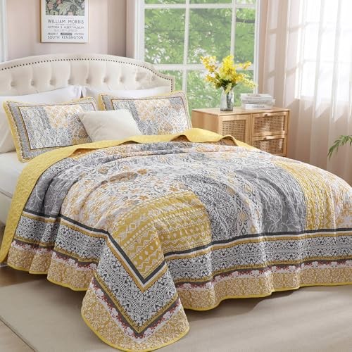 Quilt Set Size,Bohemian Patchwork Bedspread Coverlet Set, King Yellow