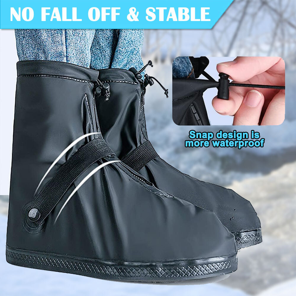 Reusable Rain Shoe Covers Waterproof Zipper Overshoes Boots Anti-Slip Protector