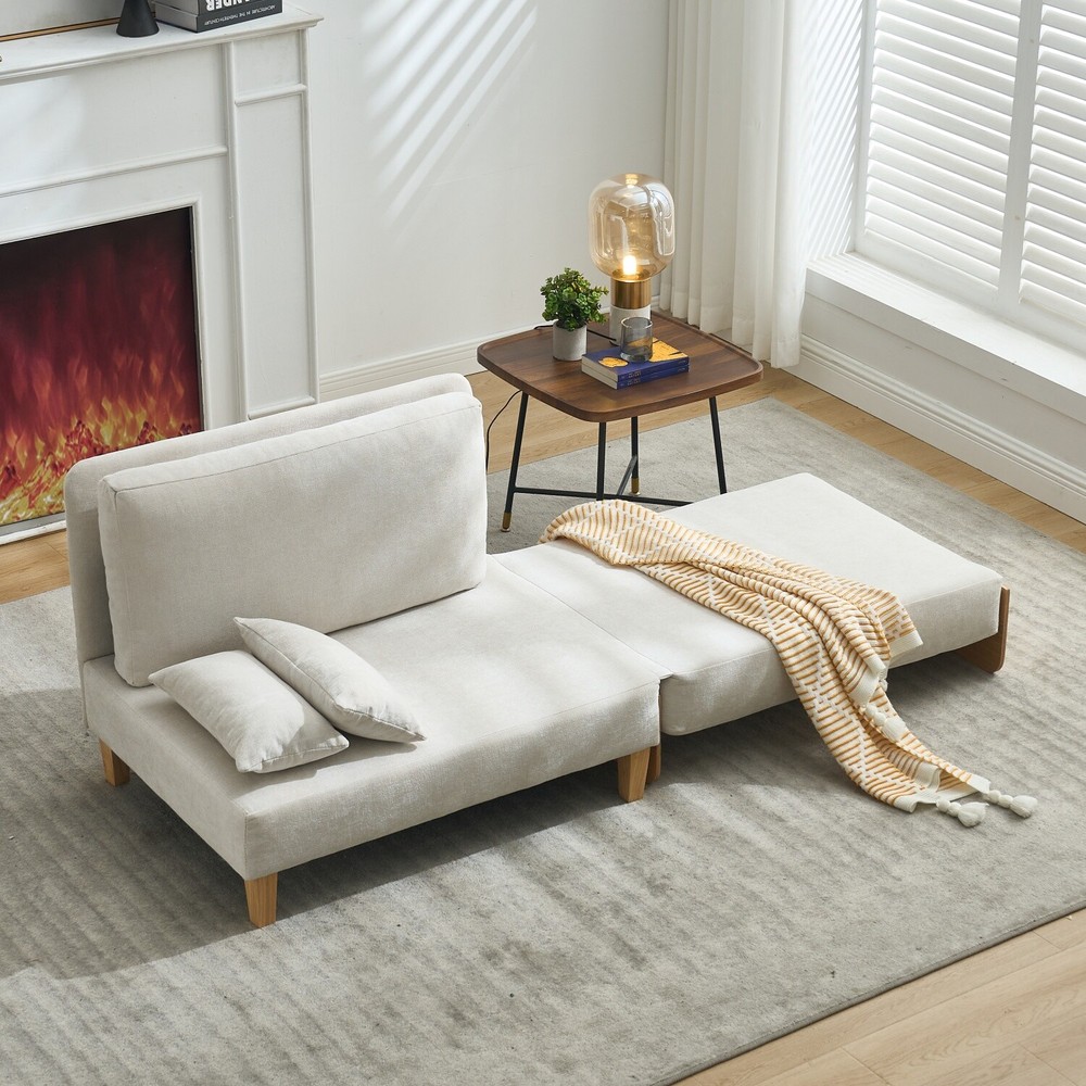 Convertible Sleeper Sofa Bed Multi-Functional Folding Recliner Chair w/ Pillows