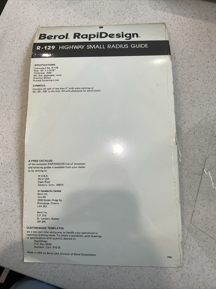 Berol RapiDesign R-129 Highway Small Radius Guide Template