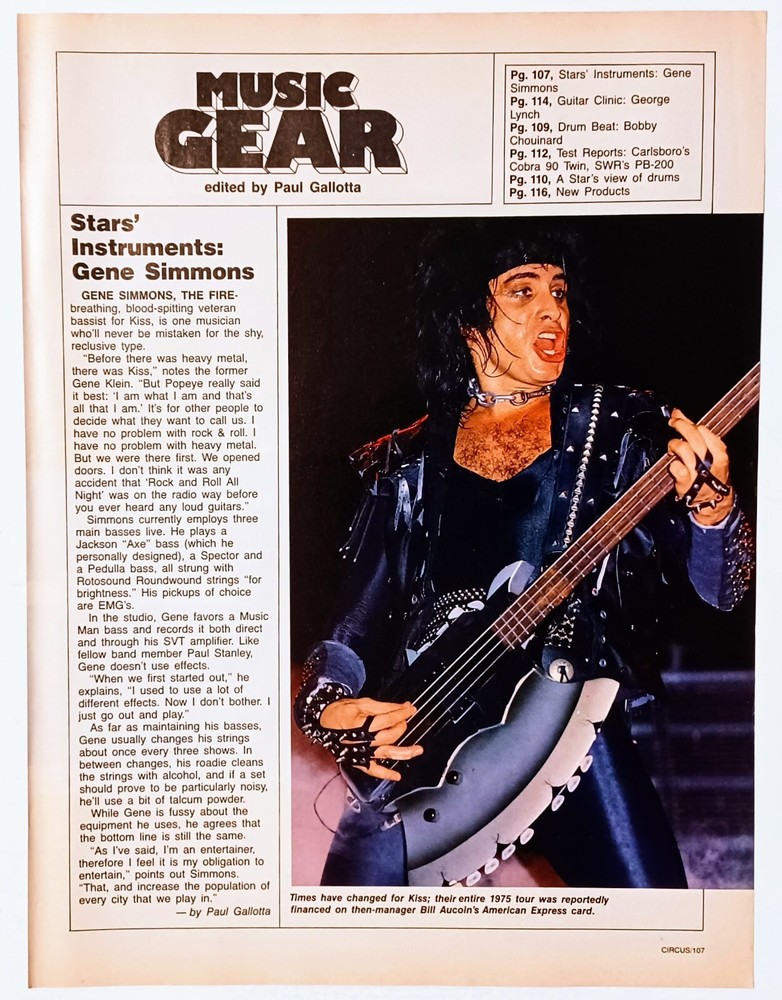 KISS~GENE SIMMONS~JACKSON AXE BASS~STAR'S INSTRUMENTS~1985 POSTER PINUP CLIPPING