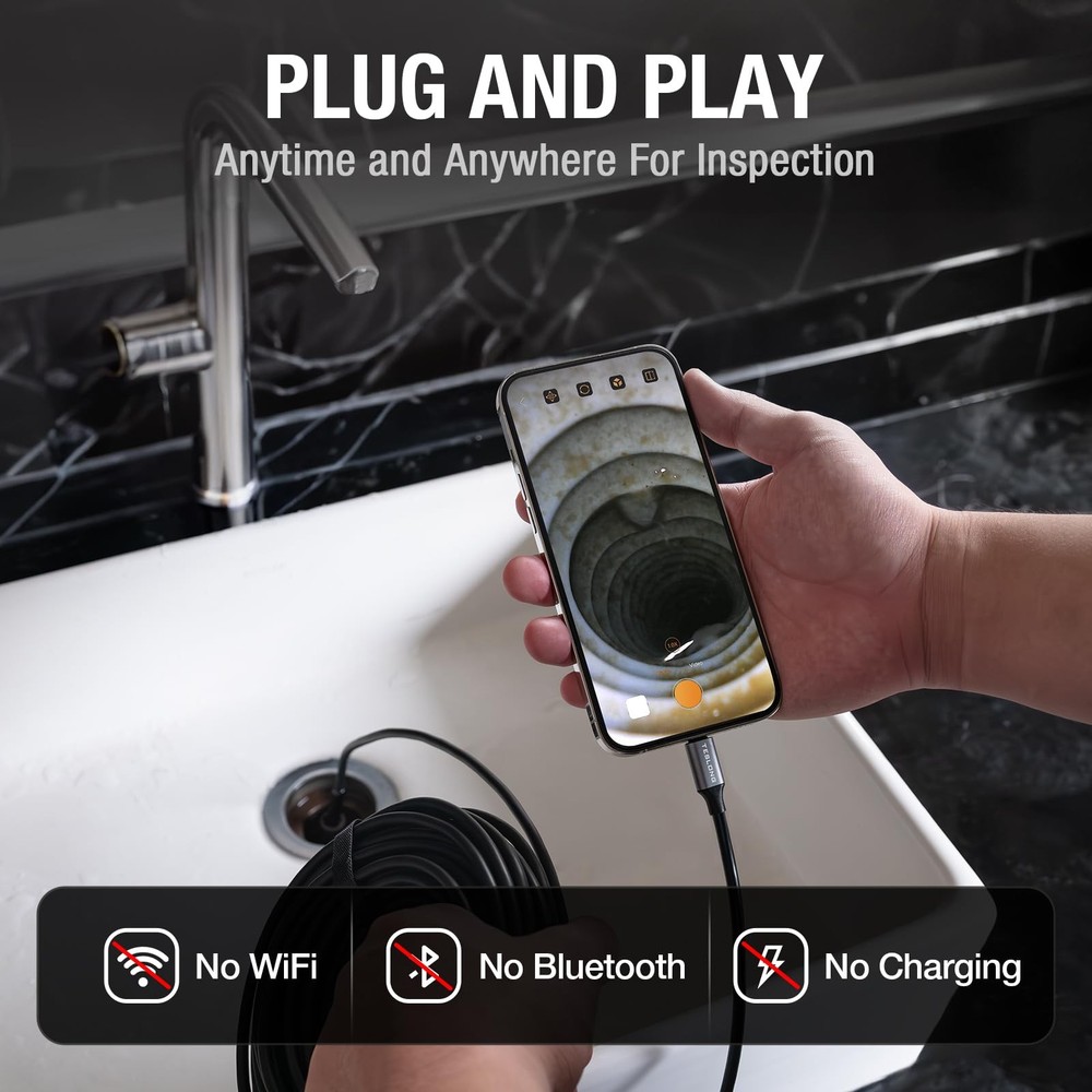 Teslong 50FT USB-C Borescope Camera with Light, Only Compatible 50FT, black