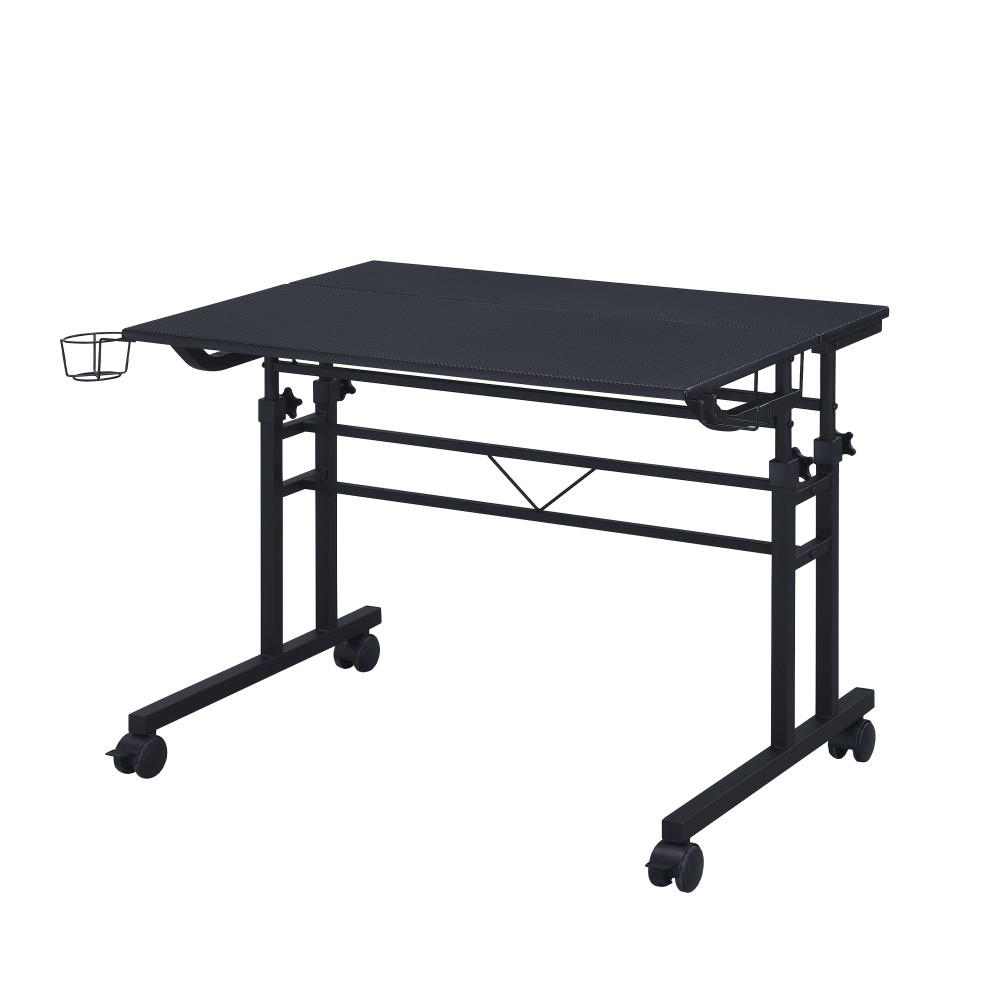 Height-Adjustable Rolling Desk - Mobile Writing Table w/ Movable Shelf - Office