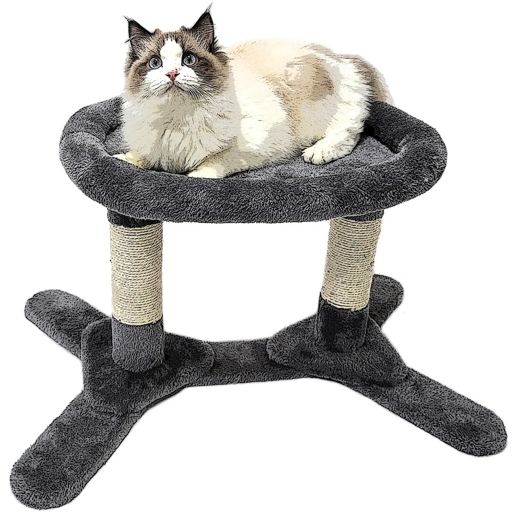 HeyKitten Elevated Cat Cushion Perch Bed with Scratching Posts Sturdy Base fo...