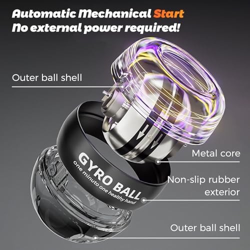 Gyroball Wrist Exerciser Ball, 5 Level Resistance/Light Control, Gyroscopic