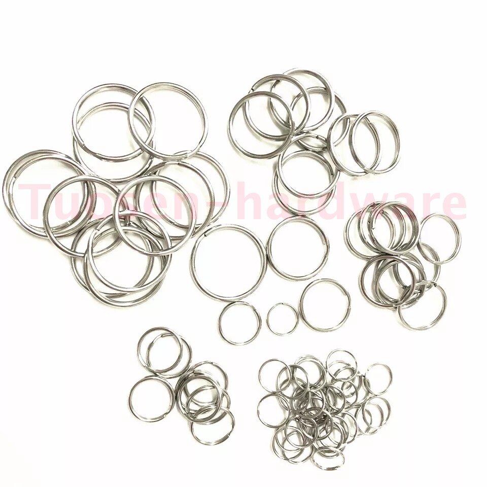 50XStainless Steel Key Ring Split Ring Solid Round Wire Keyring Key chain 6-38mm