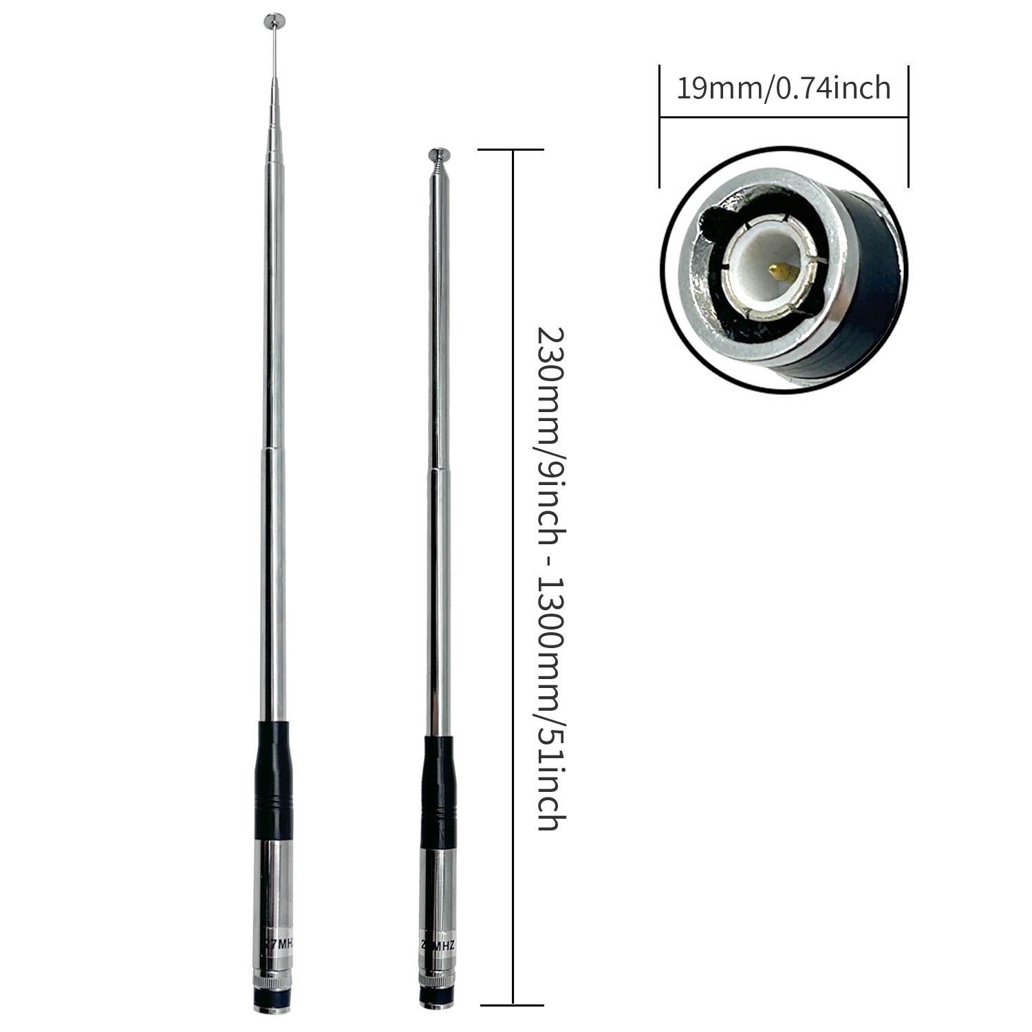 27MHz BNC Telescopic 9in - 51in Antenna for Walkie Talkie Portable CB Radio
