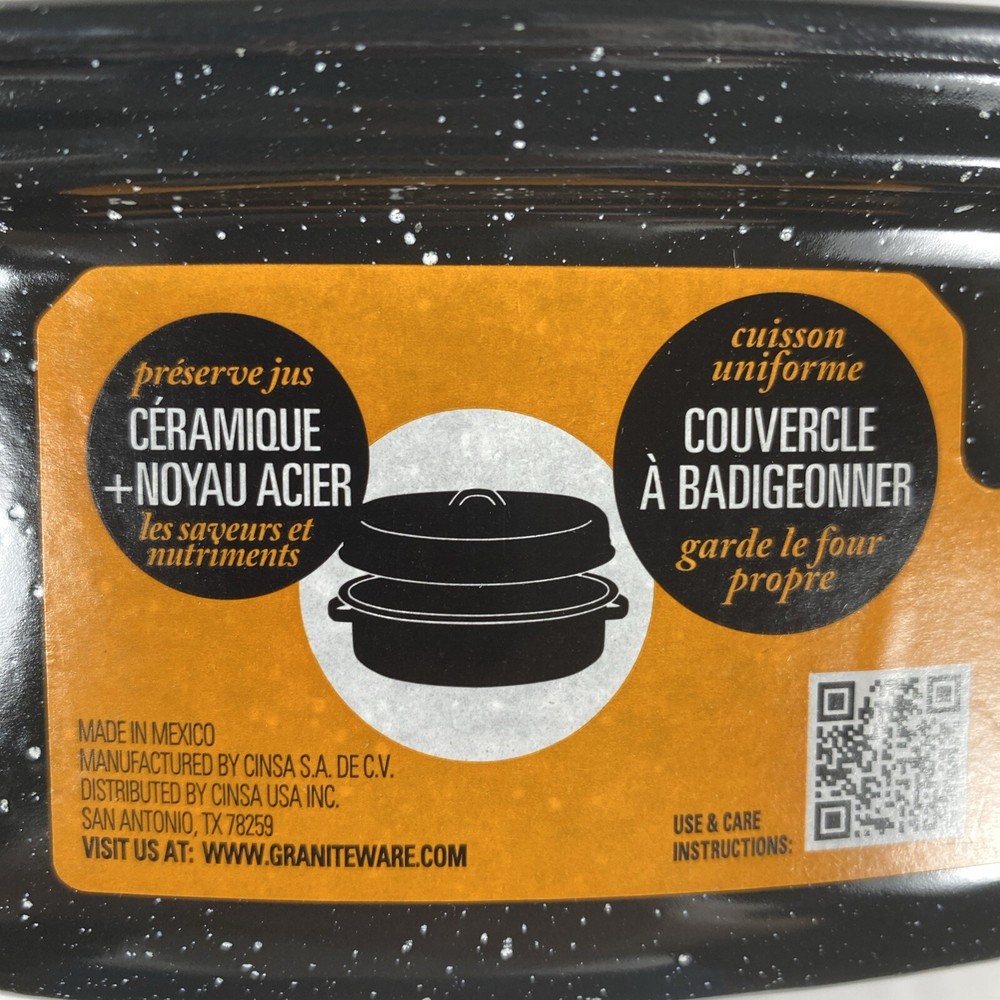 Roasting Pan Granite Ware 15-Inch Covered Oval Roaster - Speckled Black