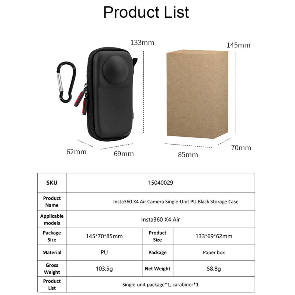 Camera Black Storage Case Single-Unit Package for lnsta360 x4 Air