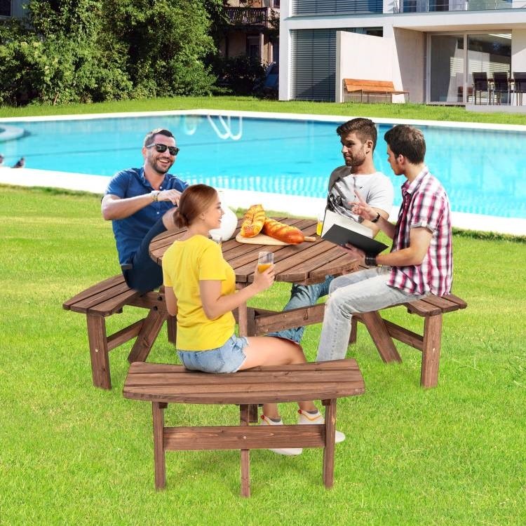Outdoor Picnic Table Solid Cedar Wood Patio Garden Dining Bench Set