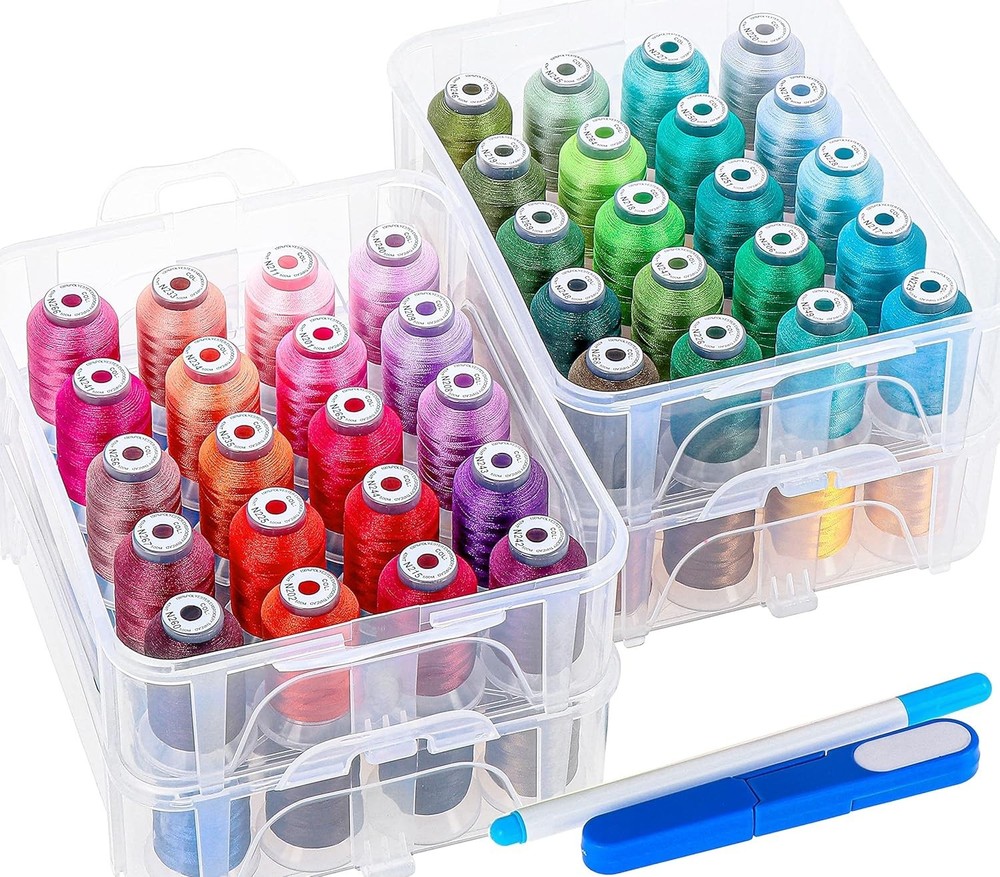 80 Spools 500m Each Embroidery Machine Thread with Clear Plastic Storage Box ...