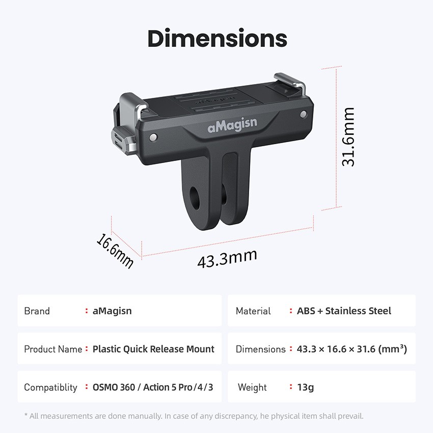 Plastic Quick Release Mount for DJI 0SM0 360/Action 5 Pro/4/3