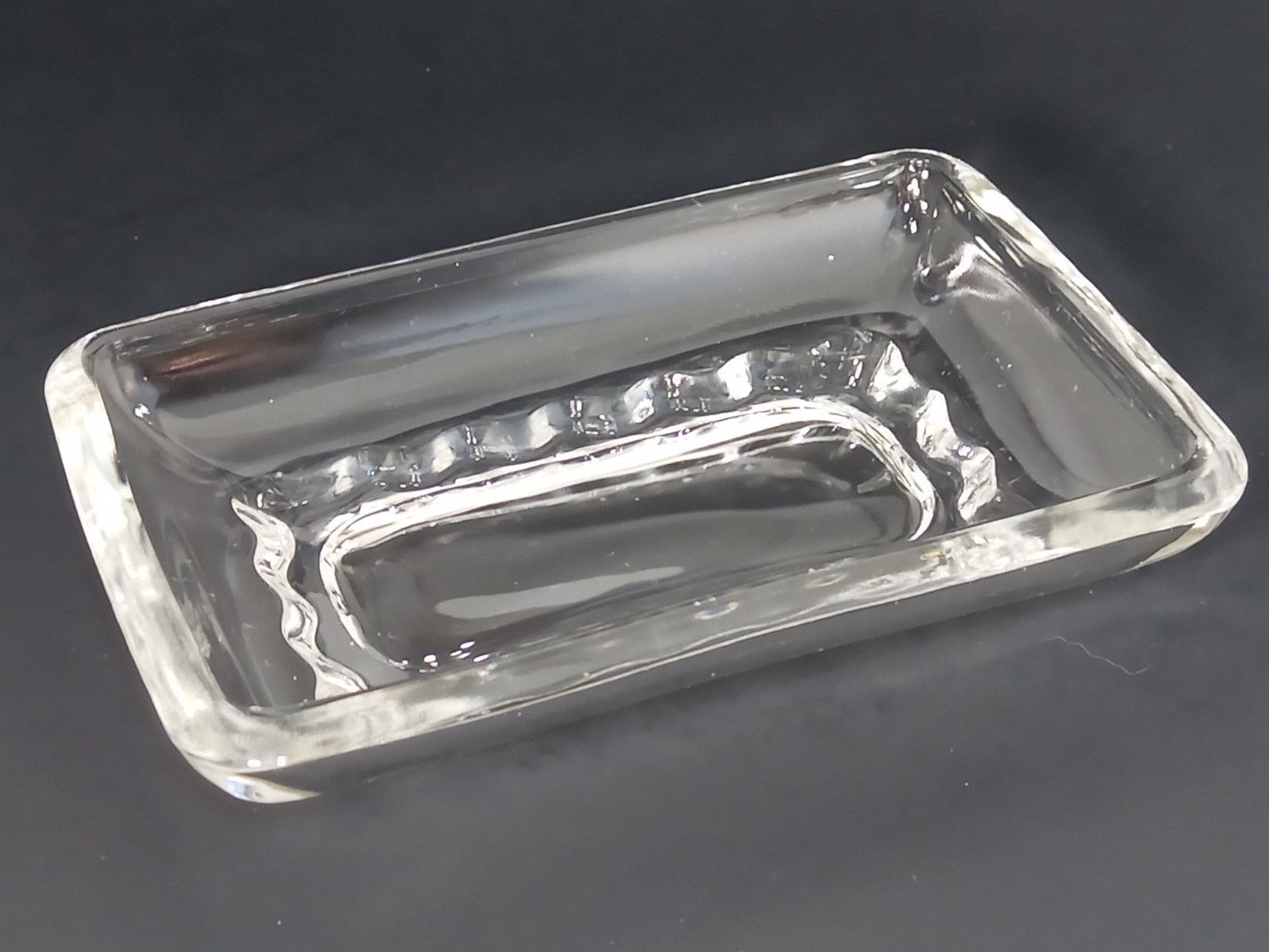 VTG Glass Bar Soap Dish Think Scallop Edges Heavy Solid Fluted Paperweight