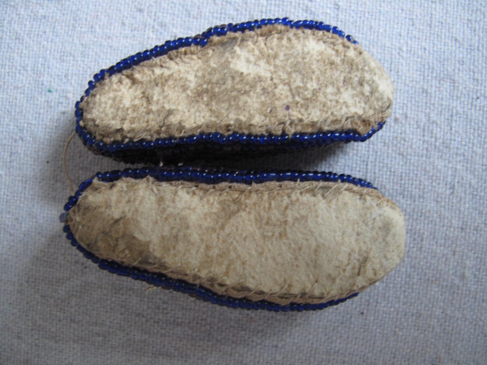 Antique Miniature Beaded on Leather Native American Moccasins 2½" long c. 1910