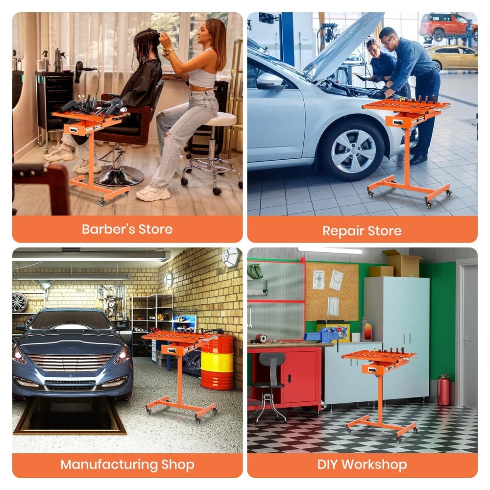 Rolling Work Table Adjustable Height Mobile Workbench w/ Wheels 220LBS Orange