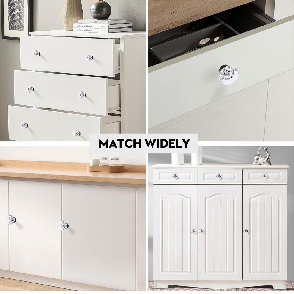 8 Pcs Crystal Cabinet Knobs, Glass Cabinet Knobs for Dresser Drawers, Kitchen...