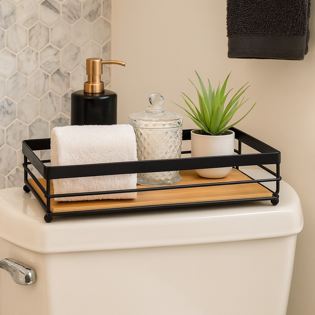 Natural Bamboo Wooden Decorative Storage Organizer Tray - 13.3" x 6.75"