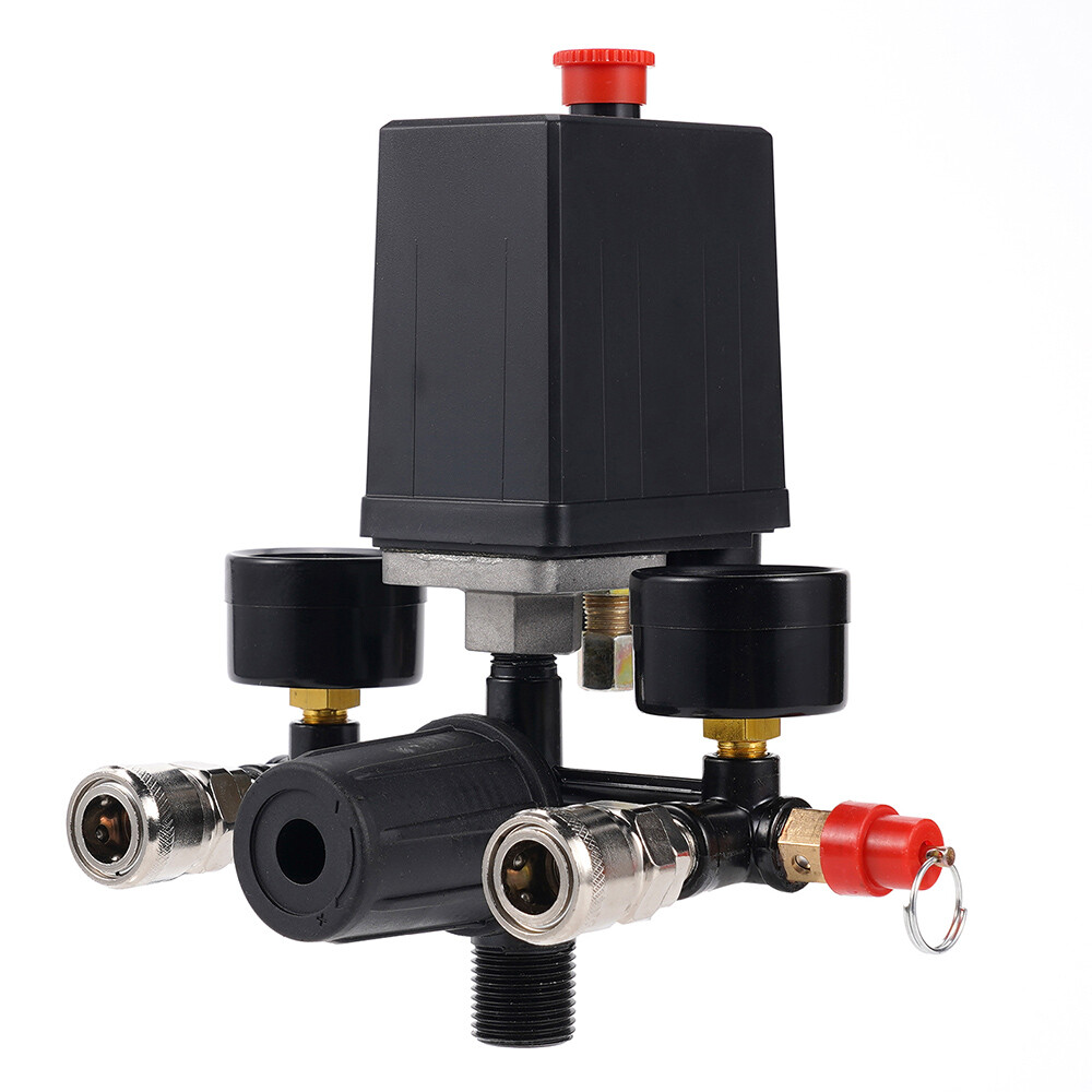 Air Compressor Pressure Control Switch Valve Manifold Regulator w/ Gauges Relief
