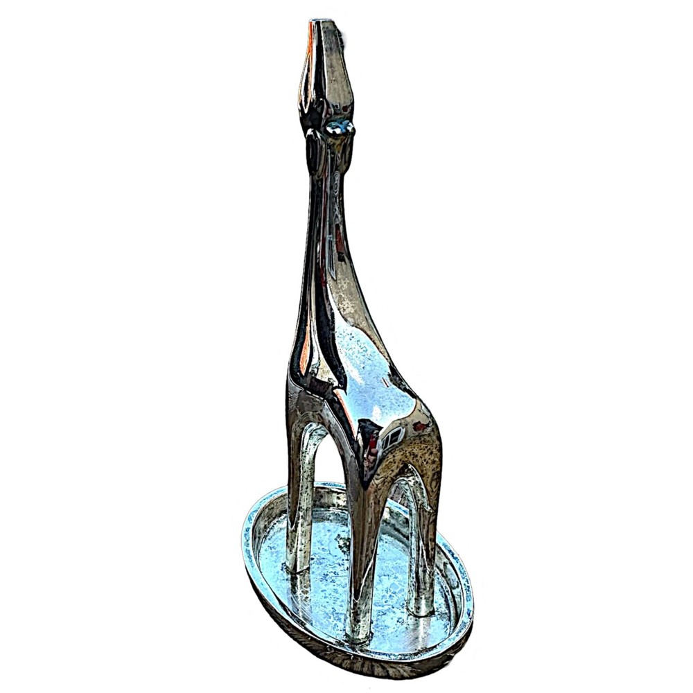 RED ENVELOPE Silver Plated Ring Holder 5” Giraffe Shape