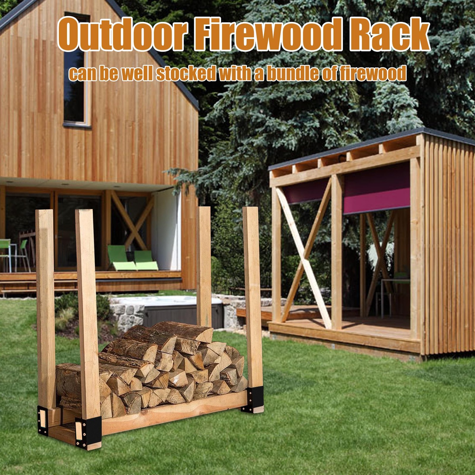 4 Pack Firewood Log Storage Rack Bracket,Indoor Outdoor Adjustable Heavy Duty