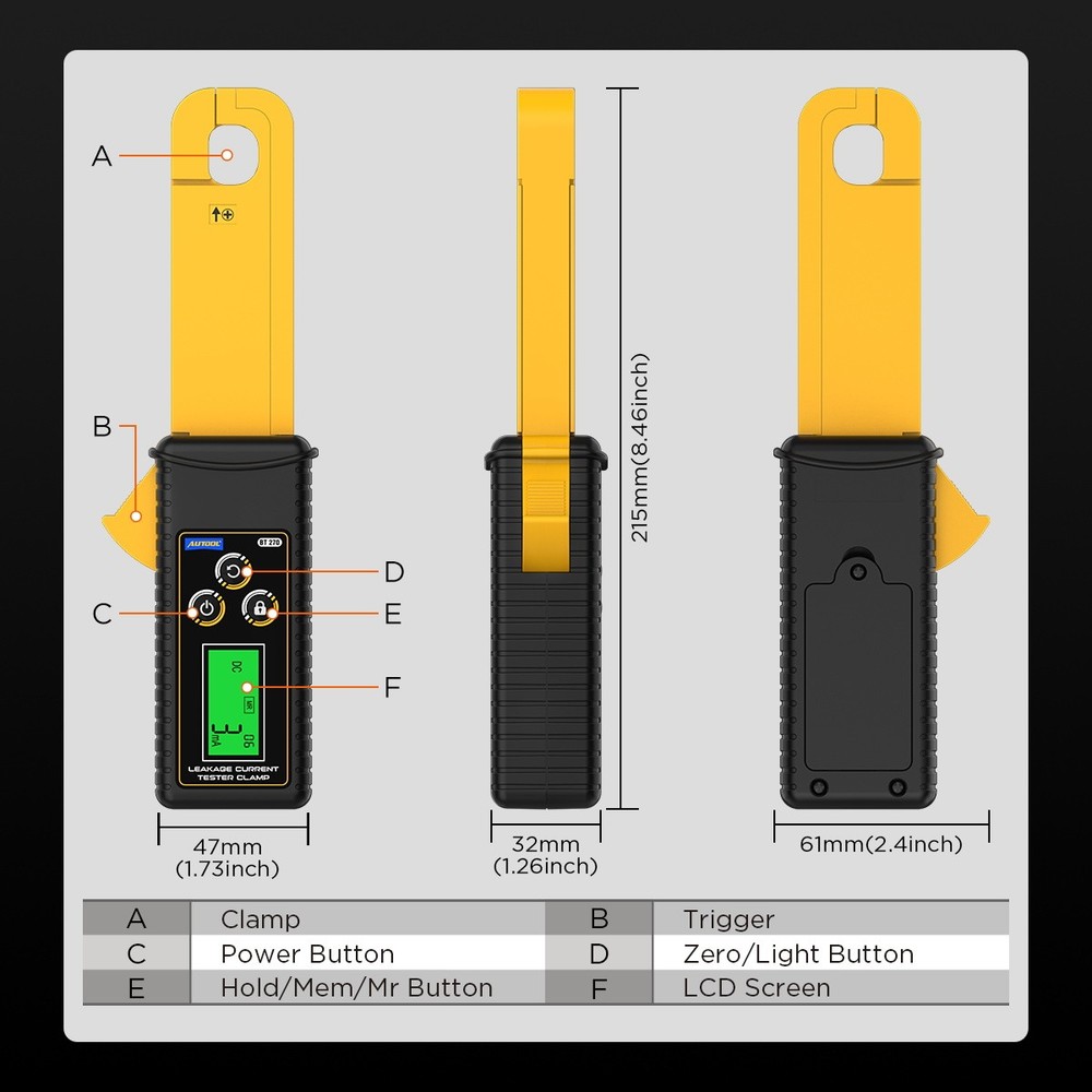 Digital Car Clamp Meter AC DC Current Leakage Tester Ammeter Auto Range Handheld