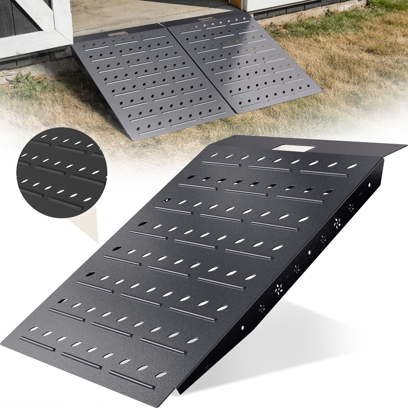 36" x 24" Shed Ramps for Riding Mower Anti-Slip Punch Plate Ramps for ATV Black