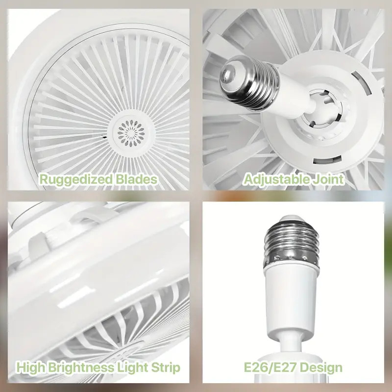 Socket Ceiling Fans with Lights and Remote- Socket Fan light with Dimmable Led