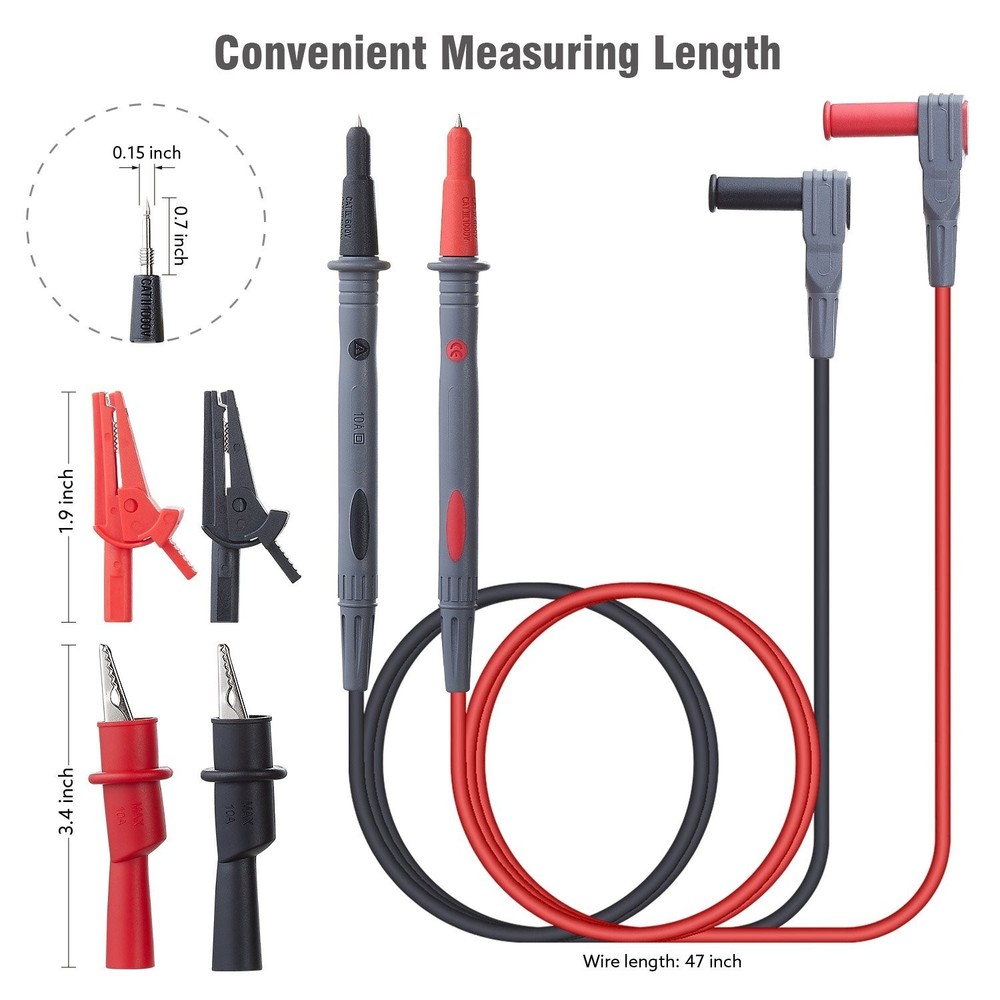 Durable Multimeter Lead Kit with Threaded Alligator Clips - IEC Certified