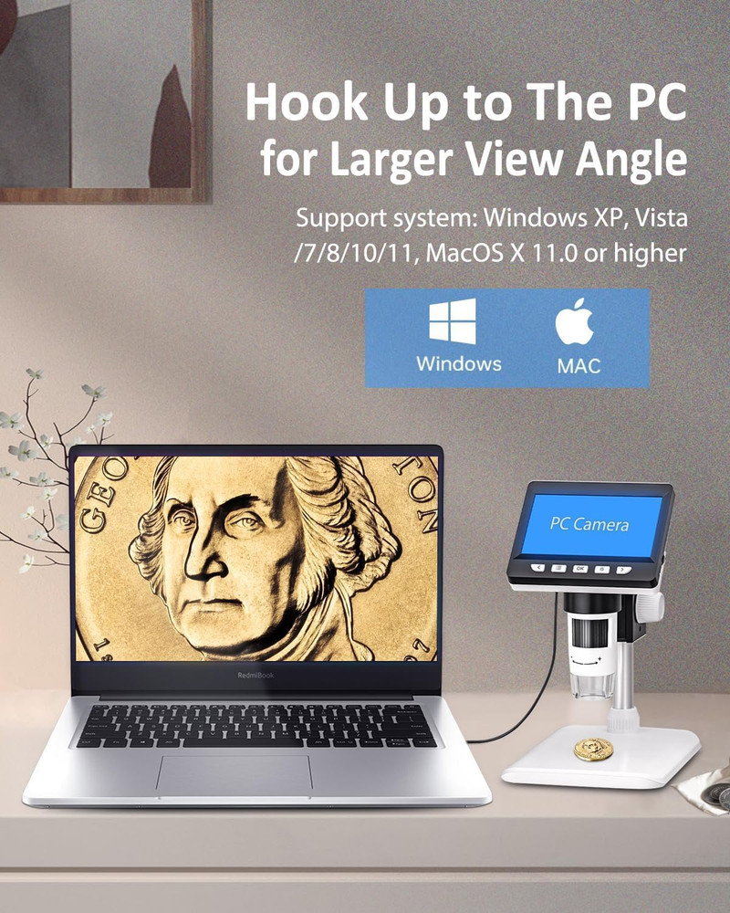 Coin Microscope, 4.3 Inch Digital Microscope 1000X Coin Microscope for Error Coi