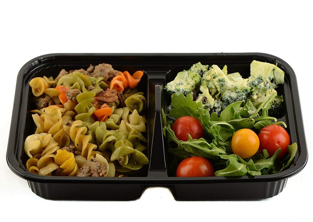 [ 45 Pack ] 3 Compartment Black Disposable Container with Lids