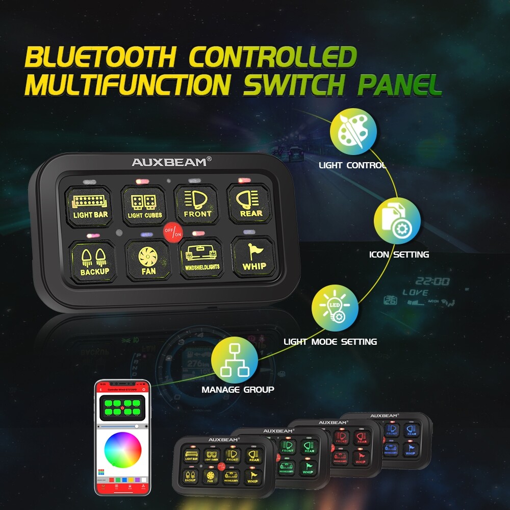 AUXBEAM AR-800 Multifunction 8 Gang RGB Switch Panel bluetooth APP Controller