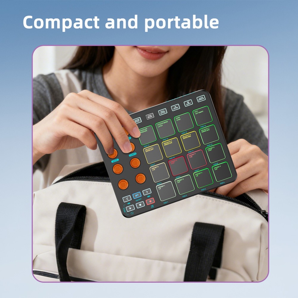 JAMJUM MIDI Compact MIDI Controller 16 RGB Pads 6 Programmable Buttons Wireless
