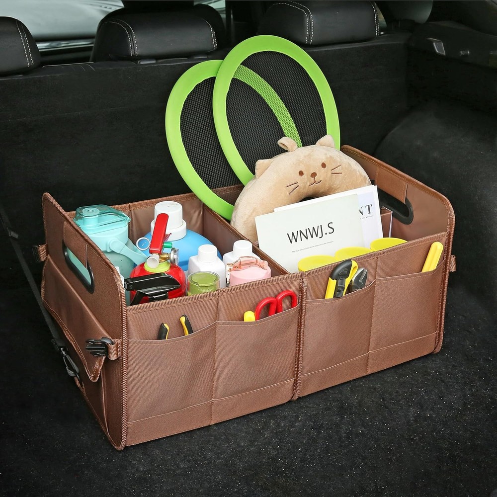 Car Trunk Organizer, Brown, Foldable, , Adjustable, Multiple Compartments