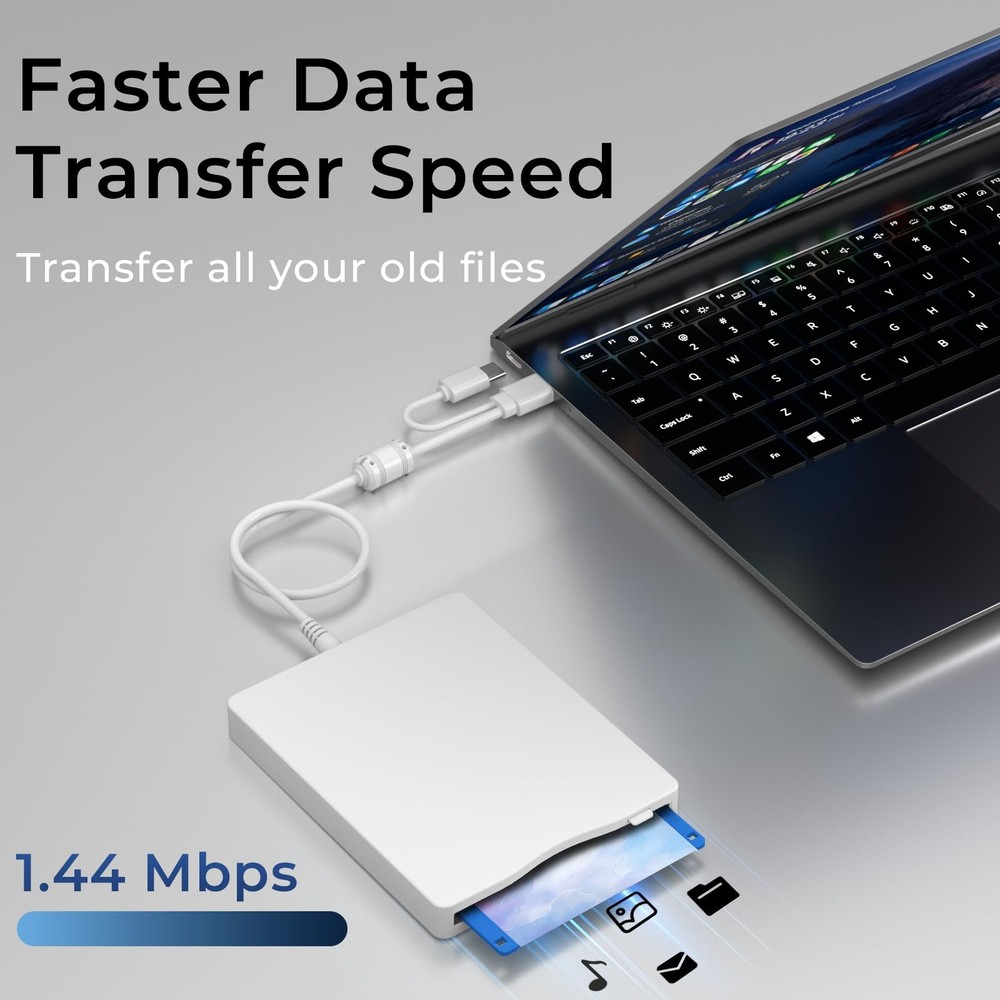 USB Floppy Drive, 3.5" External USB & Type-C Floppy Disc Reader, External Flo...