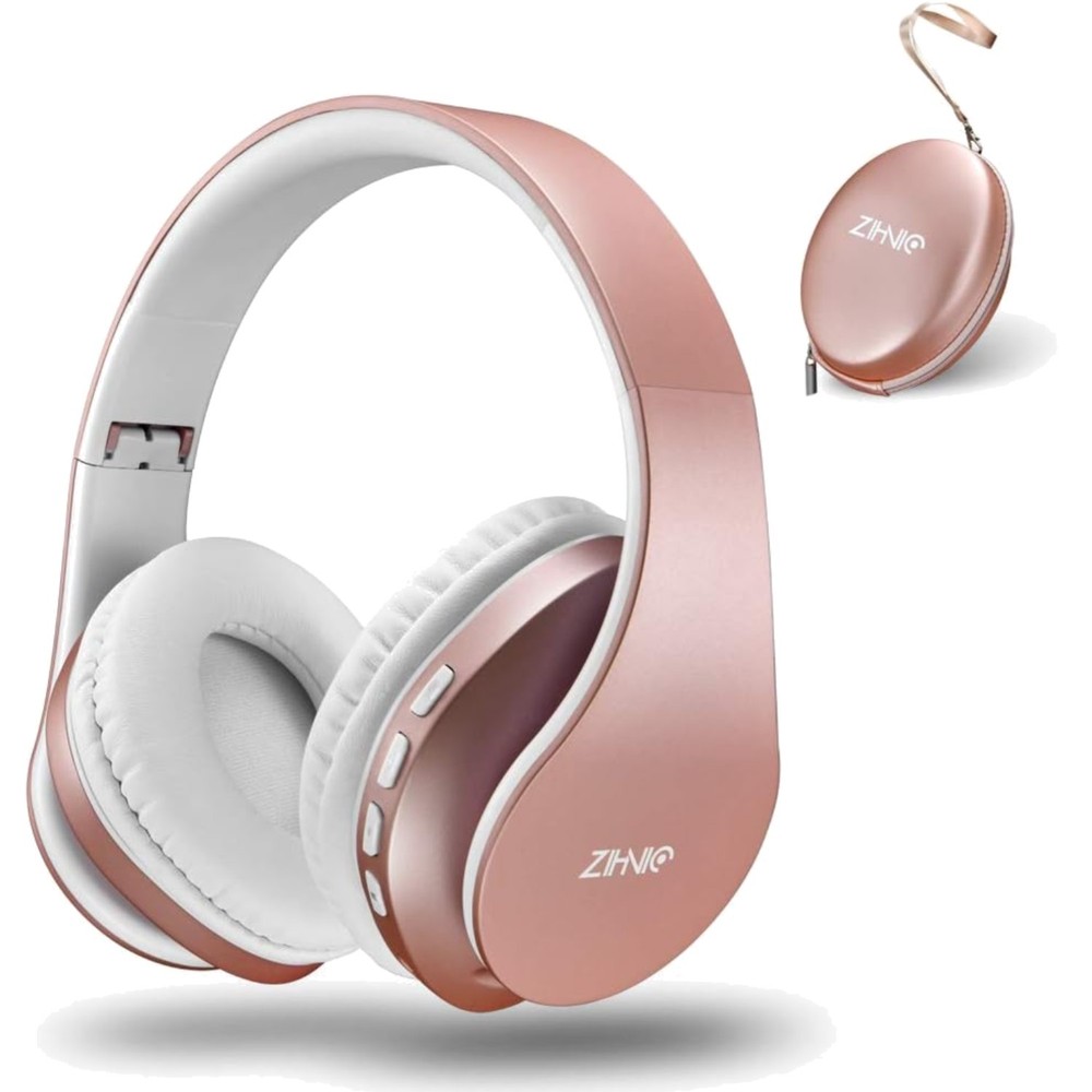 Over-Ear Bluetooth Headphones - Foldable Wireless Hi-Fi Stereo in Rose Gold
