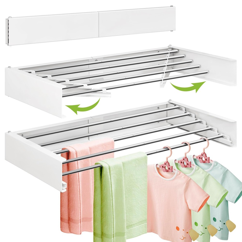 Wall Mounted Clothes Drying Rack 32 inches,Foldbale Laundry Drying Rack Wall ...