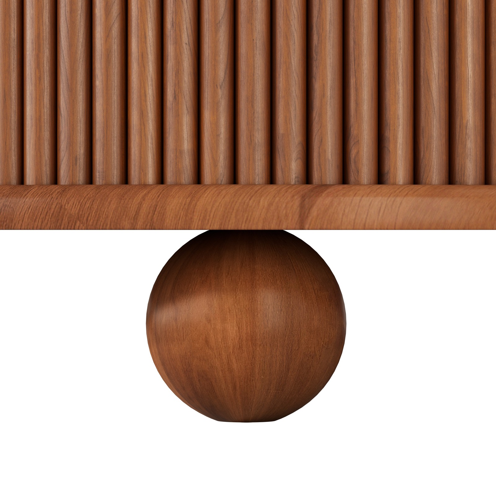 Round Fluted Coffee Table with Storage Pine Solid Wood Sliding Door Walnut Color