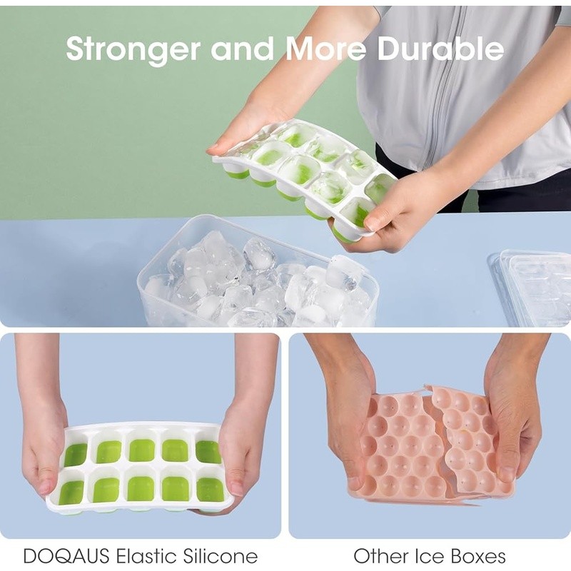 Stackable Ice Cube Tray Set W/ Lid Scoop & Storage Bin Freezer Organization New