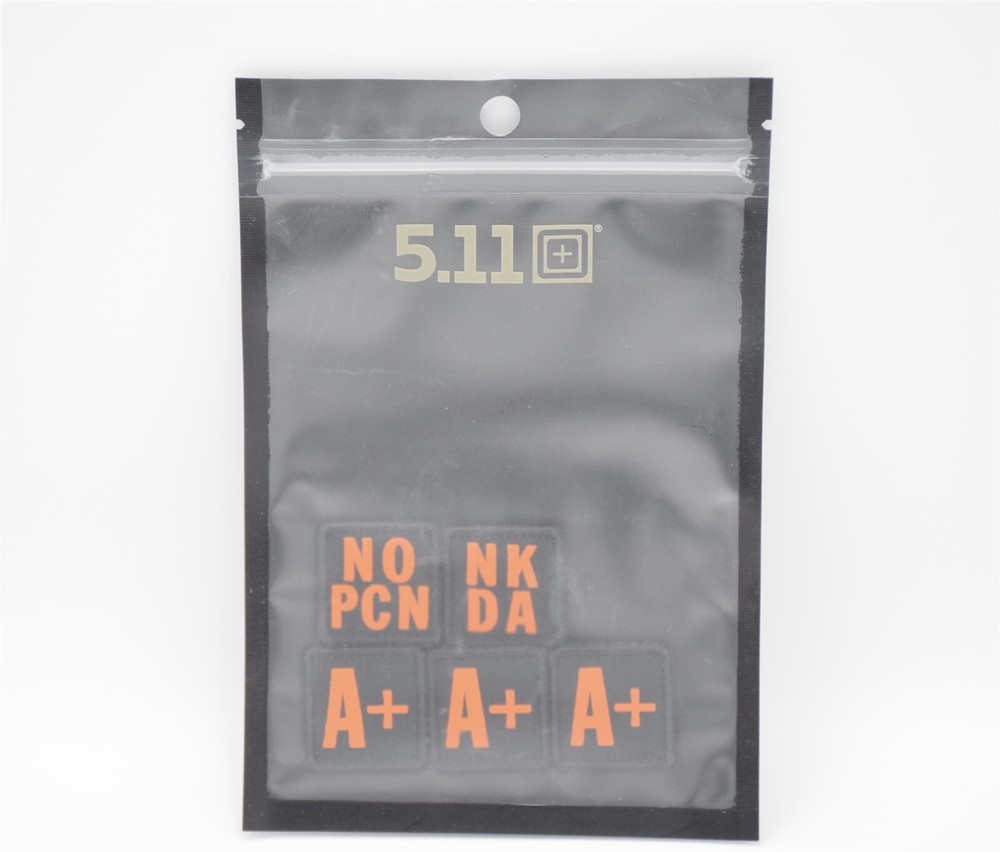 5.11 TACTICAL A POSITIVE A+BLOOD TYPE KIT LOGO PATCH HOOK/LOOP BACKING (5 PACK)