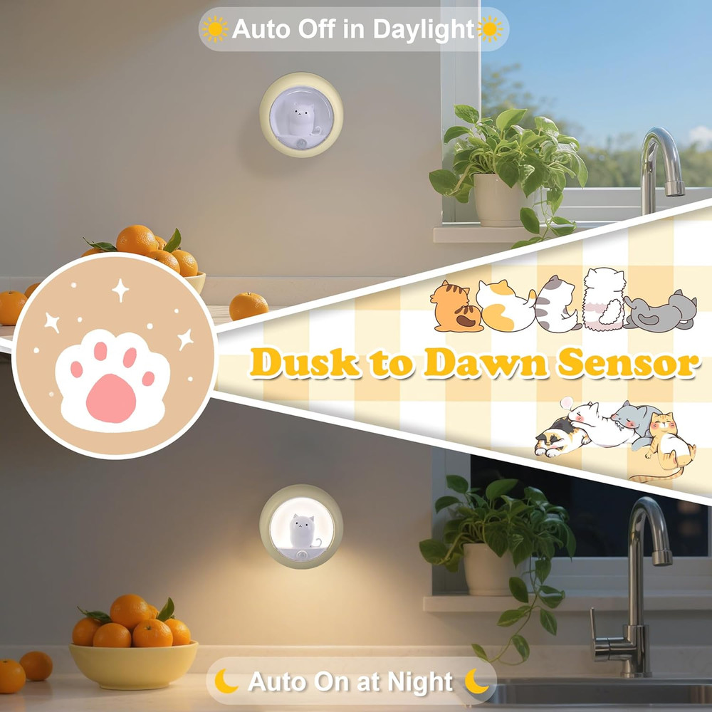 Cat Motion Sensor Light, Rechargeable Motion Activated Night Light LED Warm Whit