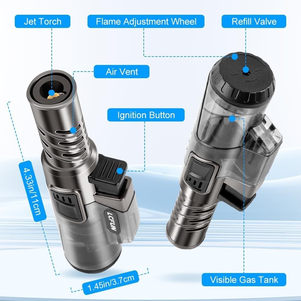 LcFun Torch Lighter 2 Pack Windproof Adjustable Single Jet Flame Double Black