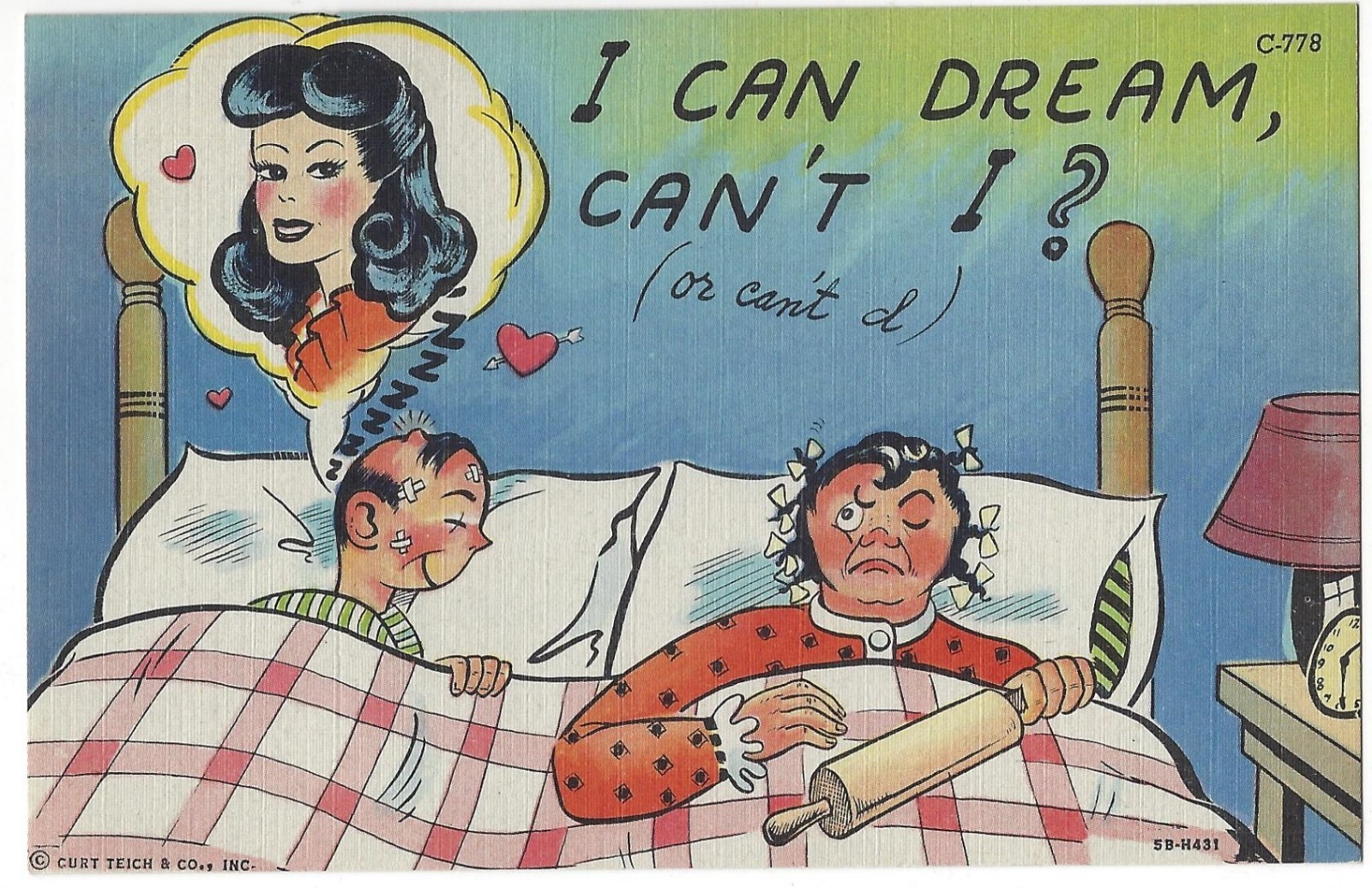 "I Can Dream, Can't I?" Unused Vintage Linen Comic Postcard