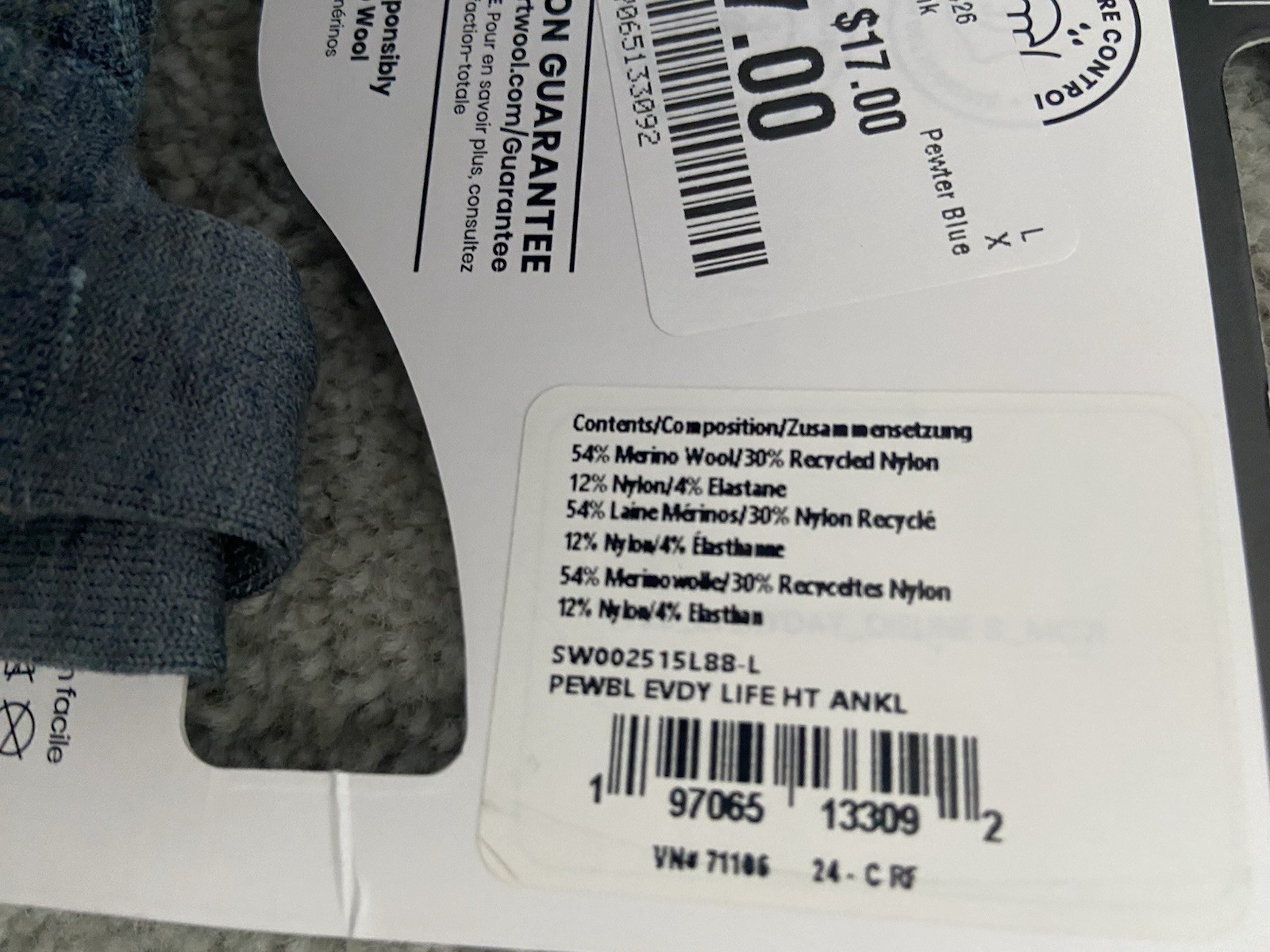 Lot of 2 pairs Smartwool Everyday Zero Cushion Houndstooth Ankle Socks Blue L