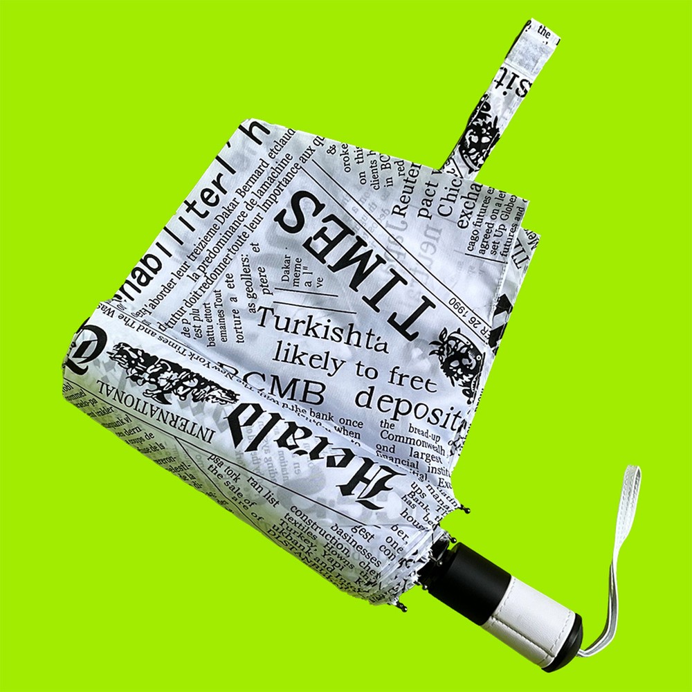 ENAPY Automatic FoldingUmbrella with UV Protection - White Newspaper Pattern