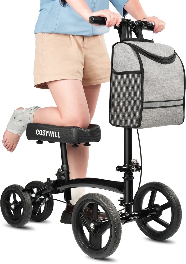 Steerable Knee Scooter All Terrain Foldable Walker Crutch Alternative Black