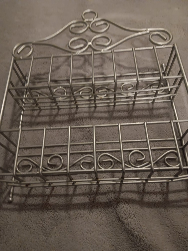 Silver Metal Wall Mounted 2-Tier Spice Rack Rectangular 12 Inch