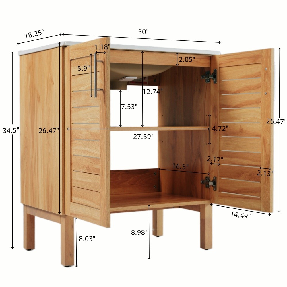 Bathroom Vanity with Ceramic Sink Features 2 Doors and Ample Storage Space