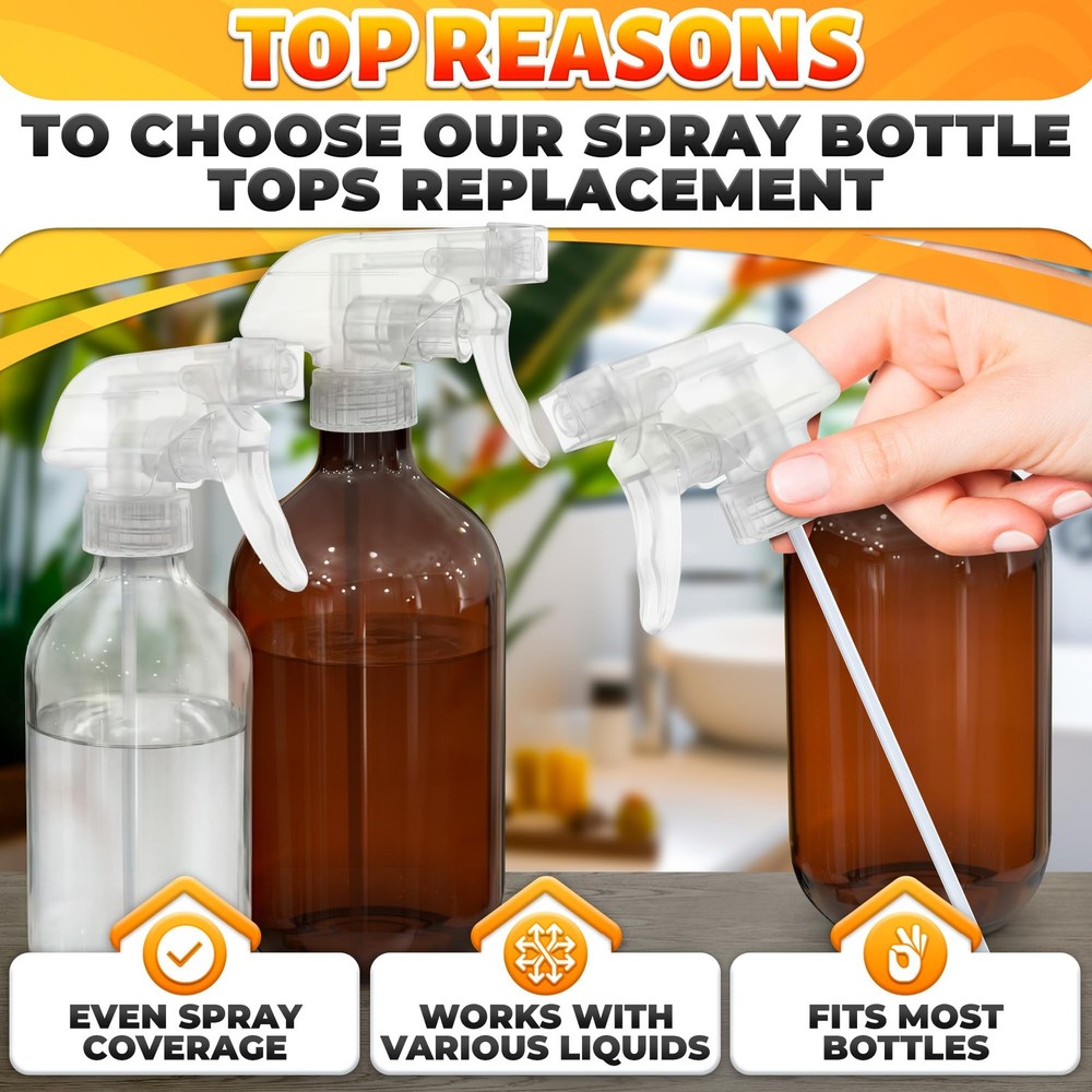 4 Pack Spray Bottle Nozzle Replacement – Adjustable Length Mist 4 Pack, Clear